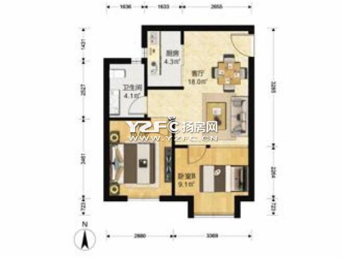 鸿福家园  两室一厅 两房朝南 装修清爽 提包入住 车库8平